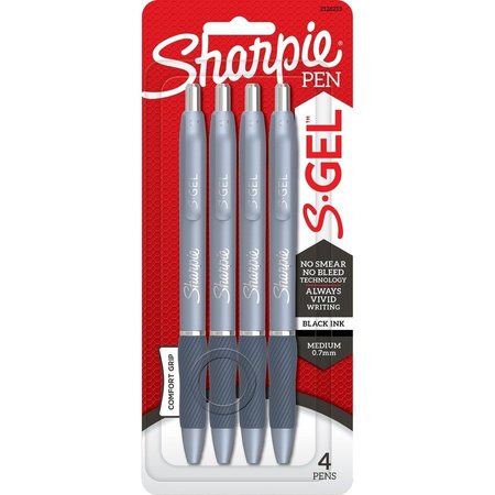 SHARPIE Pen, Gel, 0.7mm, 4/PK, Black Ink/Black Barrel PK SAN2126213